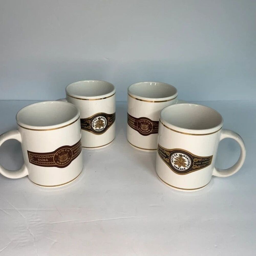 Hoyo De Monterrey Habana Cuban Cigar Band Coffee Mug 12oz - White Ash- Set of 4